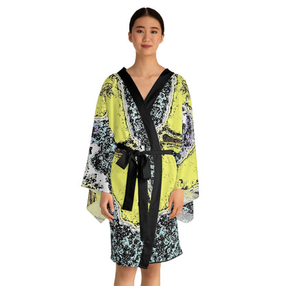 Head Over Heels Long Sleeve Kimono Robe with black trim